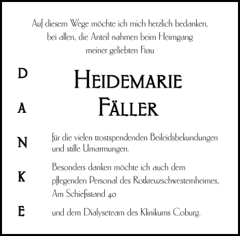 Traueranzeige von Heidemarie Fäller von Neue Presse Coburg