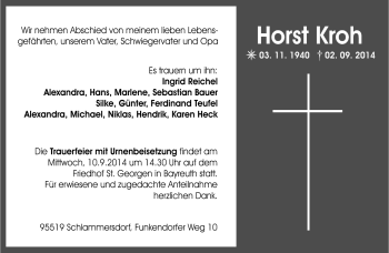 Traueranzeige von Horst Kroh von Frankenpost