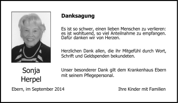 Traueranzeige von Sonja Herpel von Neue Presse Coburg