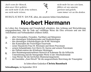 Traueranzeige von Norbert Hermann von Südthüringer Presse