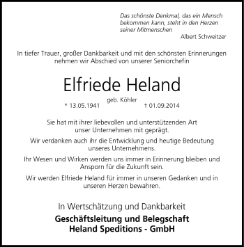 Traueranzeige von Elfriede Heland von Neue Presse Coburg