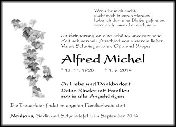 Traueranzeige von Alfred Michel von Südthüringer Presse