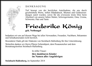 Traueranzeige von Friederike König von Südthüringer Presse