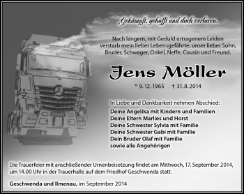 Traueranzeige von Jens Möller von Südthüringer Presse