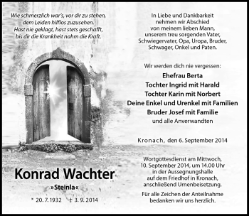 Traueranzeige von Konrad Wachter von Neue Presse Coburg