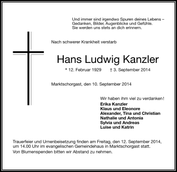 Traueranzeige von Hans Ludwig Kanzler von Frankenpost