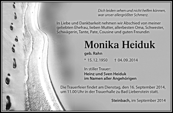 Traueranzeige von Monika Heiduk von Südthüringer Presse