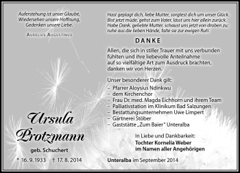 Traueranzeige von Ursula Protzmann von Südthüringer Presse
