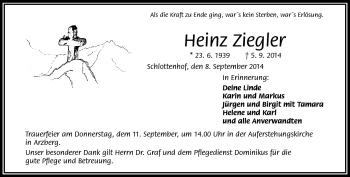 Traueranzeige von Heinz Ziegler von Frankenpost