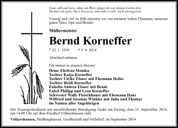 Traueranzeige von Bernd Korneffer von Südthüringer Presse