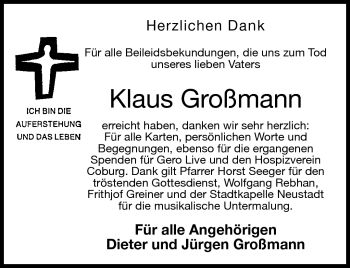 Traueranzeige von Klaus Großmann von Neue Presse Coburg