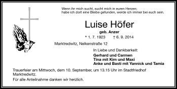 Traueranzeige von Luise Höfer von Frankenpost