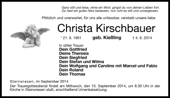 Traueranzeige von Christa Kirschbauer von Neue Presse Coburg