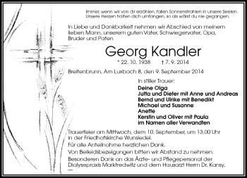 Traueranzeige von Georg Kandler von Frankenpost