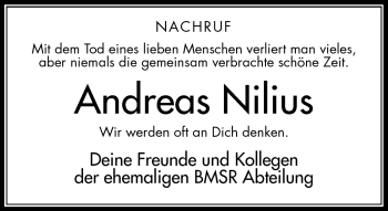 Traueranzeige von Andreas Nilius von Südthüringer Presse