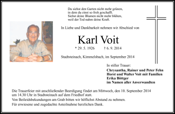 Traueranzeige von Karl Voit von Frankenpost