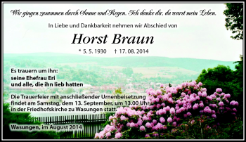 Traueranzeige von Horst Braun von Südthüringer Presse