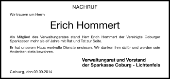 Traueranzeige von Erich Hommert von Neue Presse Coburg