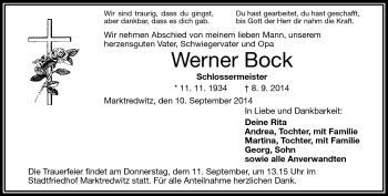 Traueranzeige von Werner Bock von Frankenpost