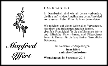 Traueranzeige von Manfred Iffert von Südthüringer Presse