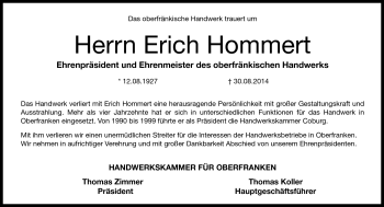Traueranzeige von Erich Hommert von Neue Presse Coburg
