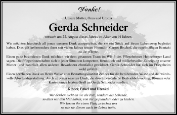 Traueranzeige von Gerda Schneider von Südthüringer Presse
