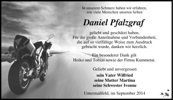 Traueranzeige von Daniel Pfalzgraf von Südthüringer Presse
