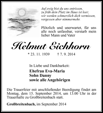 Traueranzeige von Helmut Eichhorn von Südthüringer Presse