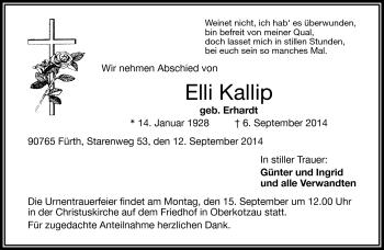 Traueranzeige von Elli Kallip von Frankenpost