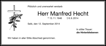 Traueranzeige von Manfred Hecht von Frankenpost