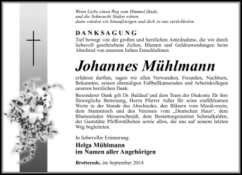Traueranzeige von Johannes Mühlmann von Südthüringer Presse