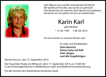 Traueranzeige von Karin Karl von Neue Presse Coburg