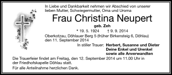Traueranzeige von Christina Neupert von Frankenpost