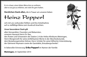 Traueranzeige von Heinz Pepperl von Südthüringer Presse