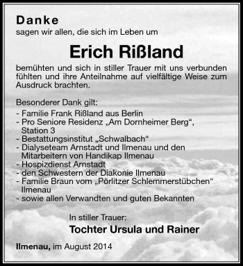 Traueranzeige von Erich Rißland von Südthüringer Presse