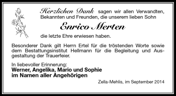 Traueranzeige von Enrico Merten von Südthüringer Presse