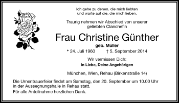 Traueranzeige von Christine Günther von Frankenpost
