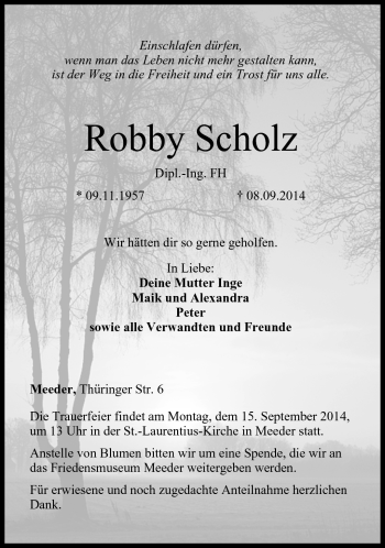 Traueranzeige von Robby Scholz von Neue Presse Coburg