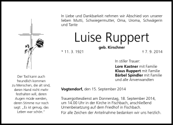 Traueranzeige von Luise Ruppert von Neue Presse Coburg