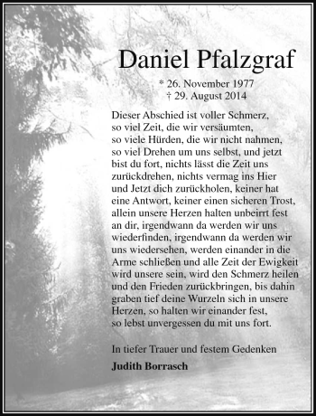 Traueranzeige von Daniel Pfalzgraf von Südthüringer Presse