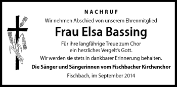 Traueranzeige von Elsa Bassing von Neue Presse Coburg