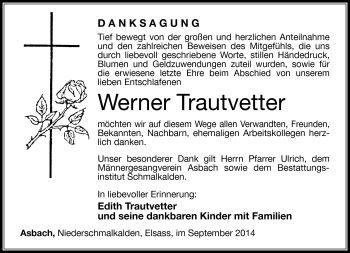 Traueranzeige von Werner Trautvetter von Südthüringer Presse