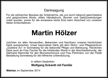 Traueranzeige von Martin Hölzer von Südthüringer Presse