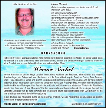 Traueranzeige von Werner Sockel von Südthüringer Presse