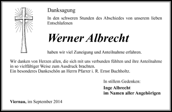 Traueranzeige von Werner Albrecht von Südthüringer Presse