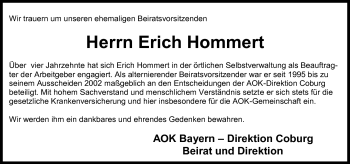 Traueranzeige von Erich Hommert von Neue Presse Coburg