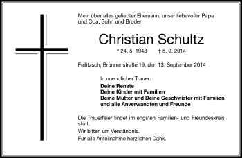Traueranzeige von Christian Schultz von Frankenpost