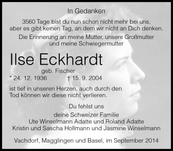Traueranzeige von Ilse Eckhardt von Südthüringer Presse