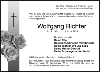 Traueranzeige von Wolfgang Richter von Neue Presse Coburg