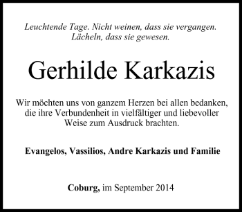 Traueranzeige von Gerhilde Karkazis von Neue Presse Coburg